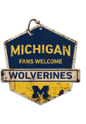 KH Sports Fan Michigan Wolverines Fans Welcome Rustic Badge Sign