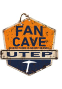 KH Sports Fan UTEP Miners Fan Cave Rustic Badge Sign