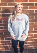 Michigan Womens Grey Arch Long Sleeve Corded Crew Sweatshirt