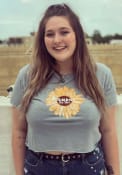 Kansas Women's Stonewash Denim Sunflower EST Cropped Short Sleeve T-Shirt