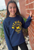 Michigan Wolverines Womens Seal Script Crew Sweatshirt - Navy Blue