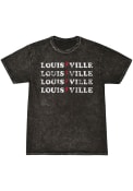 Louisville Cardinals Womens Mineral Wash Lightning Bolt T-Shirt - Black