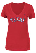Majestic Texas Rangers Womens Red Wordmark V-Neck