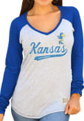Original Retro Brand Kansas Jayhawks Juniors Grey Contrast Heather T-Shirt