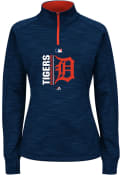 Detroit Tigers Womens Majestic Streak Fleece 1/4 Zip - Navy Blue