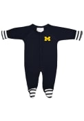 Michigan Wolverines Baby Stripe Navy Blue Stripe One Piece Pajamas