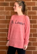St Louis Womens Red Script Wordmark Long Sleeve Crew Sweatshirt