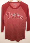 Philadelphia Phillies Womens Triblend 3/4 Raglan Crew Neck T-Shirt - Red