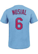 Stan Musial St Louis Cardinals Light Blue Name and Number Fashion Tee