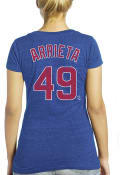 Jake Arrieta Majestic Threads Chicago Cubs Womens Blue Womens Triblend V-Neck Player Tee