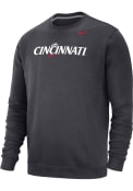 Nike Mens Charcoal Cincinnati Bearcats Club Fleece Wordmark Crew Sweatshirt