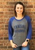 Kansas Jayhawks Alternative Apparel Arch Name Raglan Baseball Sleeve Fashion T Shirt - Grey