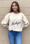 Michigan Womens Corded Boxy Pullover Crew Sweatshirt - Oatmeal
