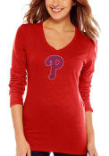 Philadelphia Phillies Womens Red Sequin Cap Women's V-Neck
