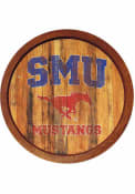 SMU Mustangs Weathered Faux Barrel Top Sign
