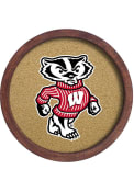 Wisconsin Badgers Mascot Faux Barrel Framed Cork Board Sign