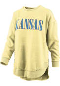 Kansas Jayhawks Womens Burnout Showtime Poncho Crew Sweatshirt - Yellow