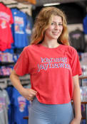 Kansas Jayhawks Womens Burnout Blue Jean Baby Crop T-Shirt - Red