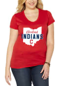 Cleveland Indians Womens State Shape Red Short Sleeve Plus Tee