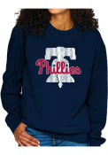 Philadelphia Phillies Womens Washed Crew Sweatshirt - Navy Blue