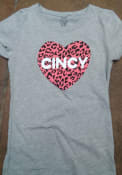 Cincinnati Girls Pink Cheetah Heart T-Shirt - Grey