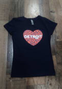 Detroit Girls Glitter Orange Cheetah Heart T-Shirt - Navy Blue