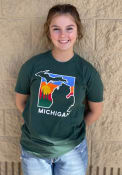 Michigan Color Block State Shape Fashion T Shirt - Green
