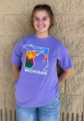 Michigan Color Block State Shape T Shirt - Purple