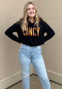 Cincy Shirts Cincinnati W CINCY Black Crop Long Sleeve Hood