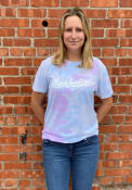 Manhattan Womens Purple Dream Tie-Dye Wordmark Unisex Short Sleeve T-Shirt