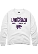 Taylor Lauterbach Rally Mens White K-State Wildcats NIL Stacked Box Crew Sweatshirt