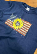 Kansas Womens Navy Blue Sunflower USA Flag Short Sleeve T Shirt