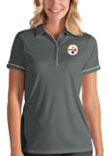 Pittsburgh Steelers Womens Antigua Salute Polo Shirt - Grey