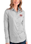 Cincinnati Reds Womens Antigua Structure Dress Shirt - Grey