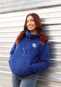 Kansas Jayhawks Womens Antigua Guardian Sherpa Crew Sweatshirt - Navy Blue