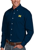 Michigan Wolverines Antigua Dynasty Dress Shirt - Navy Blue