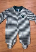 Michigan State Spartans Baby Striped Footed Green Striped Footed One Piece Pajamas