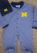 Michigan Wolverines Baby Striped Footed Navy Blue Striped Footed One Piece Pajamas