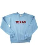 localE Texas Women's Light Blue Sequins Wordmark Unisex Long Sleeve Crew Sweatshirt
