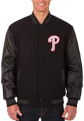 Philadelphia Phillies Reversible Wool Leather Heavyweight Jacket - Black