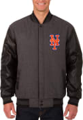 New York Mets Reversible Wool Leather Heavyweight Jacket - Grey