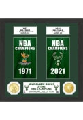 Milwaukee Bucks 2021 NBA Finals 2 Time Champions Coin Banner Plaque