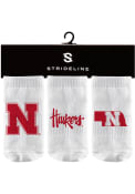 Nebraska Cornhuskers Baby Strideline 3PK Quarter Socks - White