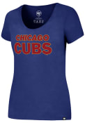 47 Chicago Cubs Womens Metallic Gold Wordmark Blue Scoop T-Shirt