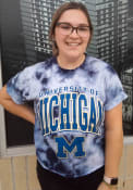 Michigan Wolverines Womens 47 Tubular Tie Dye Crop T-Shirt - Navy Blue