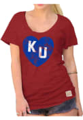 Original Retro Brand Kansas Jayhawks Womens Heart Red Scoop T-Shirt