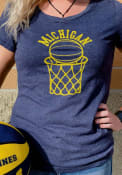 Original Retro Brand Michigan Wolverines Womens Navy Blue Arched Hoop T-Shirt