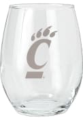 White Cincinnati Bearcats 15oz Etched Stemless Wine Glass