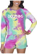 Miami Dolphins Womens Tie Dye Long Sleeve PJ Set - Yellow