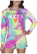 New York Mets Womens Tie Dye Long Sleeve PJ Set - Yellow